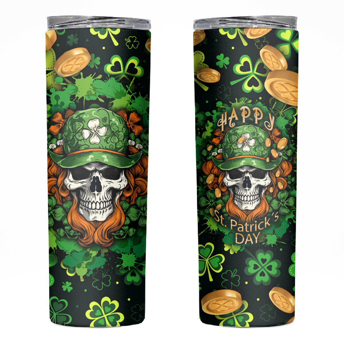 Happy St. Patrick's Day Skull Skinny Tumbler