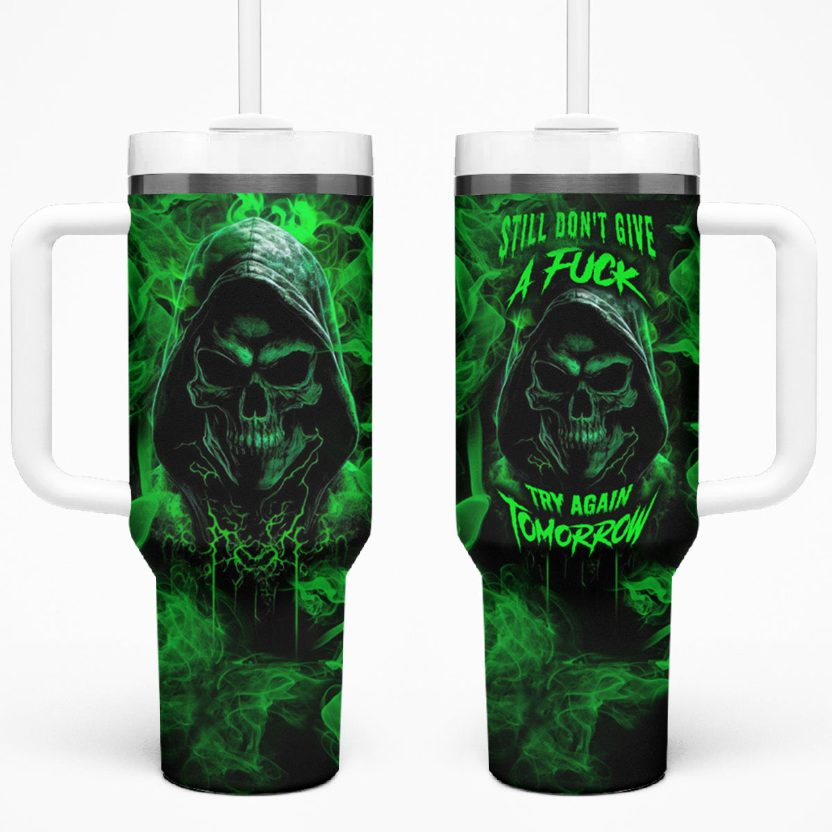 Skull Tumbler With Handle Try Again Tomorrow