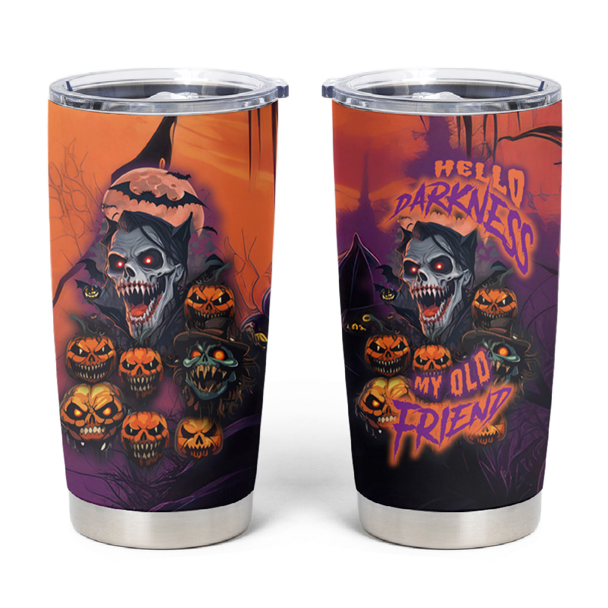 Halloween Skull Tumbler Cup Hello Darkness My Old Friend