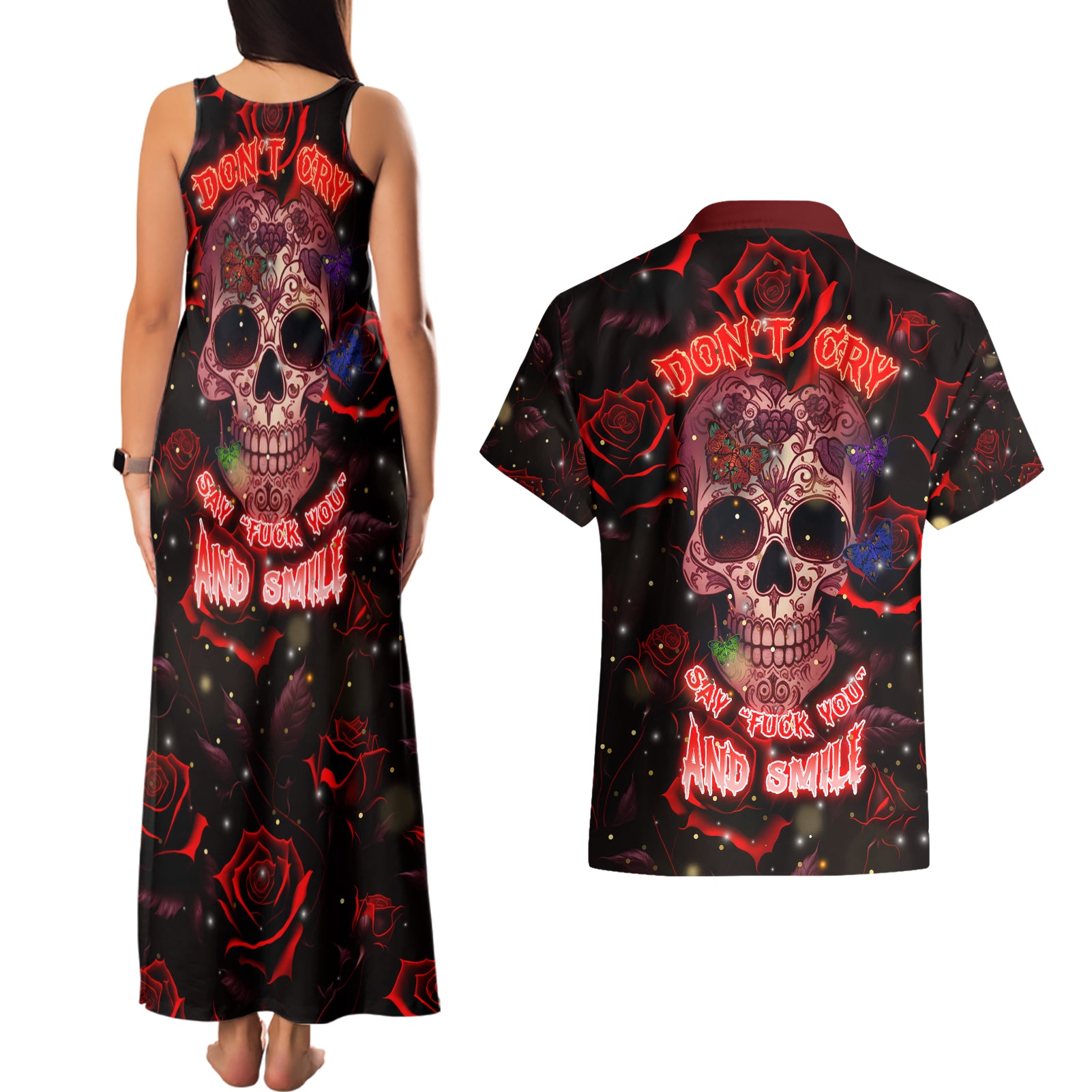 dont-cry-skull-couples-matching-tank-maxi-dress-and-hawaiian-shirt