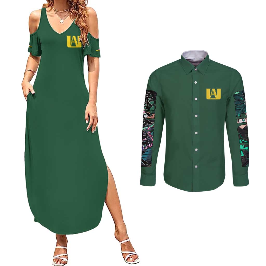 Midoriya Izuku My Hero Academia Couples Matching Summer Maxi Dress and Long Sleeve Button Shirt Anime Style