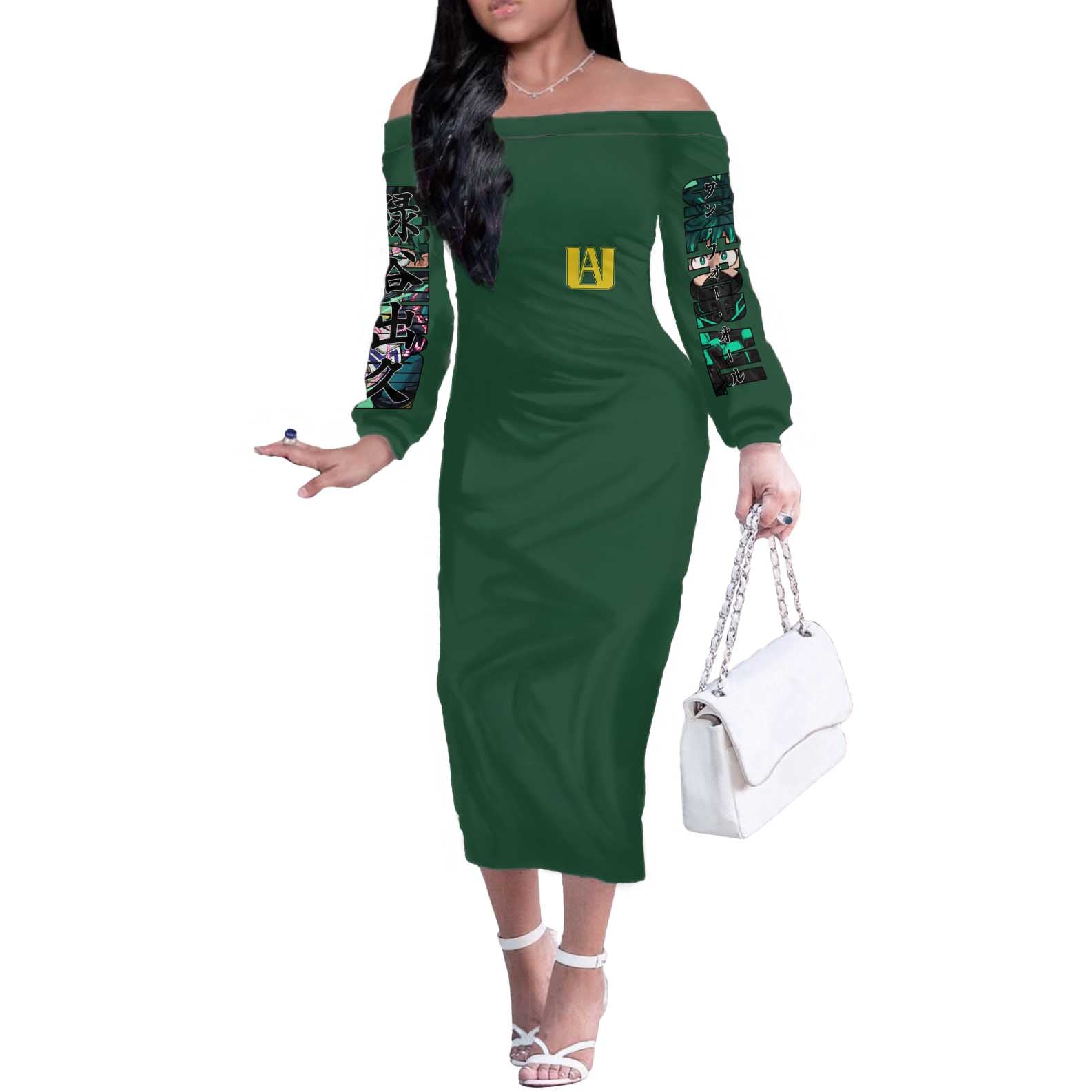 Midoriya Izuku My Hero Academia Off The Shoulder Long Sleeve Dress Anime Style