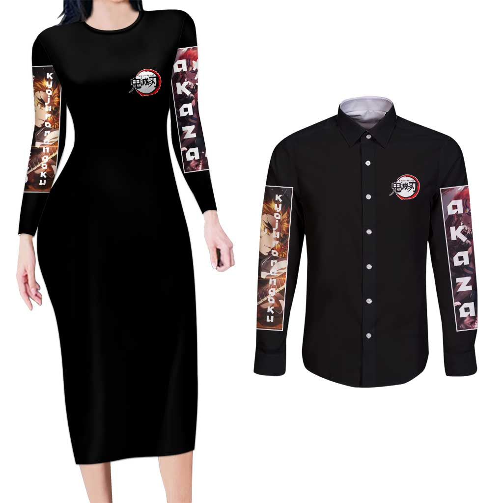 Kyojuro Rengoku vs Akaza Demon Slayer Couples Matching Long Sleeve Bodycon Dress and Long Sleeve Button Shirt Anime Style