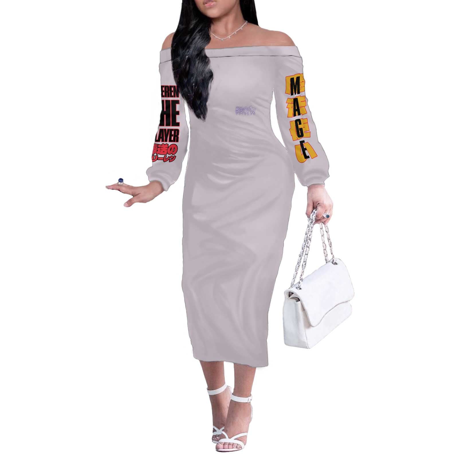 Frieren V2 Frieren Beyond Journey’s End Off The Shoulder Long Sleeve Dress Anime Style