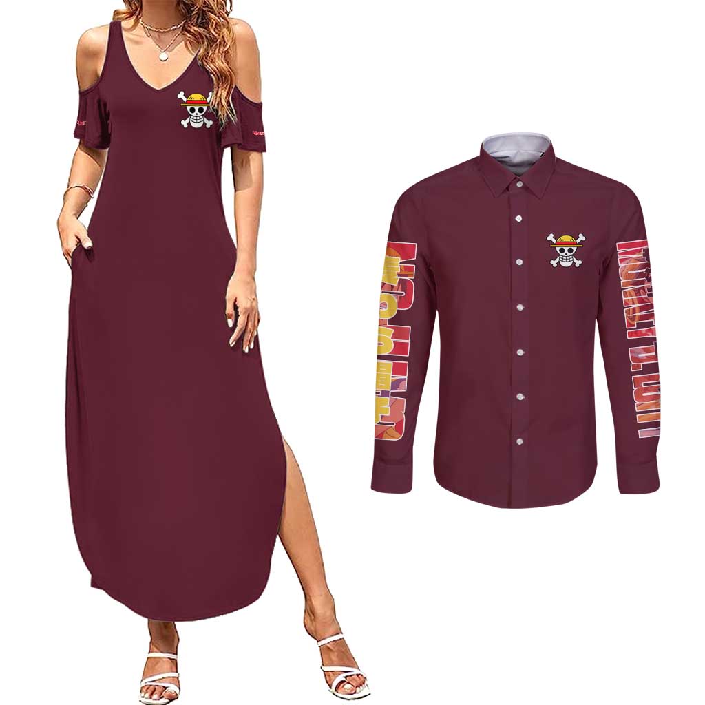 Monkey D. Luffy V3 One Piece Couples Matching Summer Maxi Dress and Long Sleeve Button Shirt Anime Style