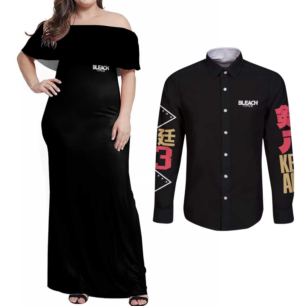 Zaraki Kenpachi TYBWA V2 Bleach Couples Matching Off Shoulder Maxi Dress and Long Sleeve Button Shirt Anime Style