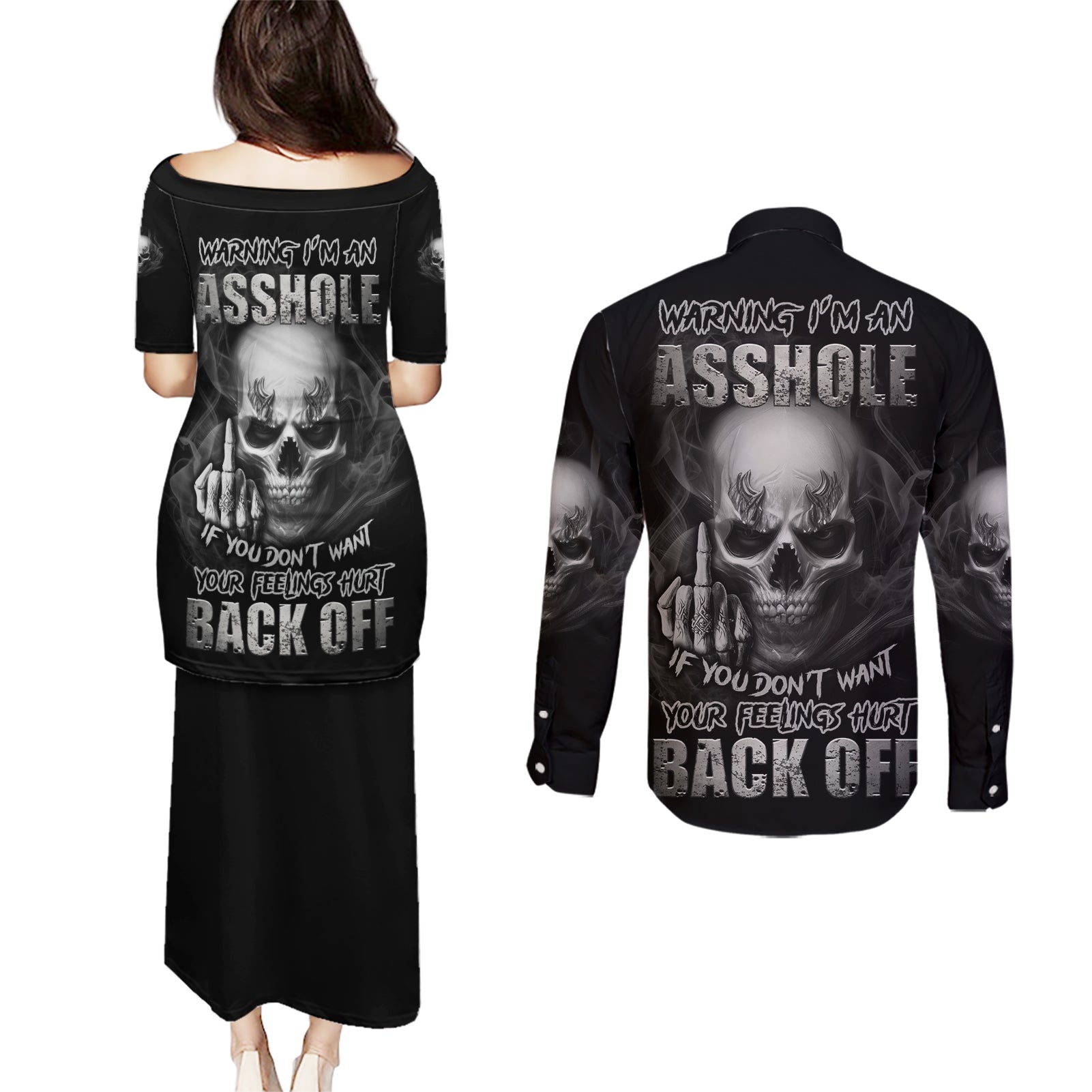 warning-im-an-a-mad-skull-couples-matching-puletasi-dress-and-long-sleeve-button-shirt