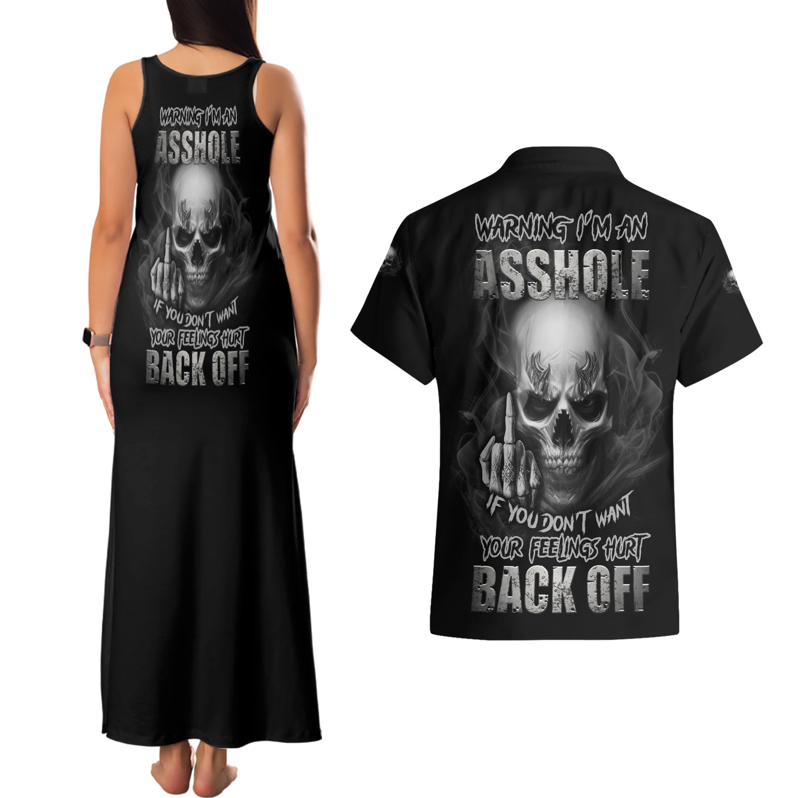 warning-im-an-a-mad-skull-couples-matching-tank-maxi-dress-and-hawaiian-shirt