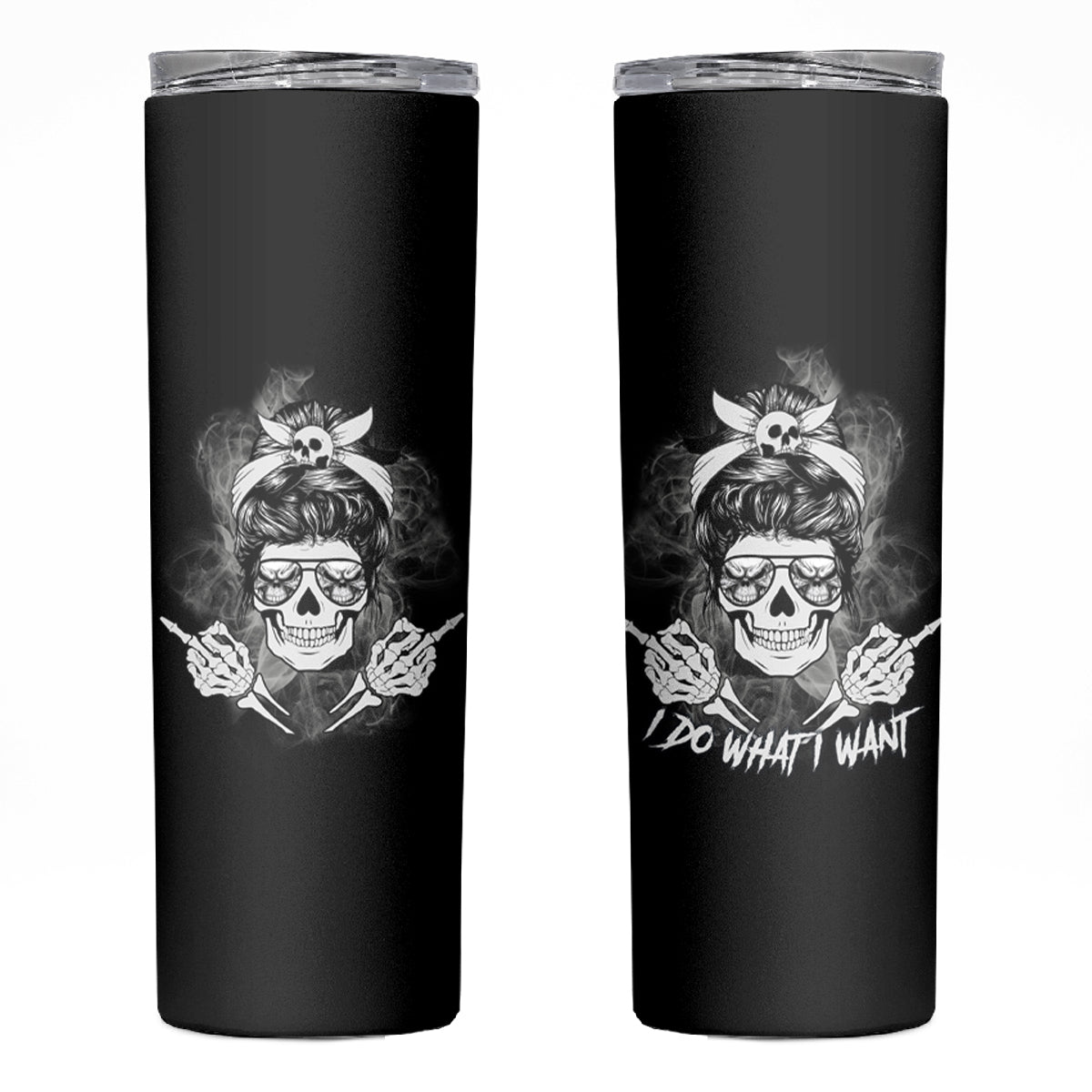 I Do What I Want Skull Black And White Skinny Tumbler