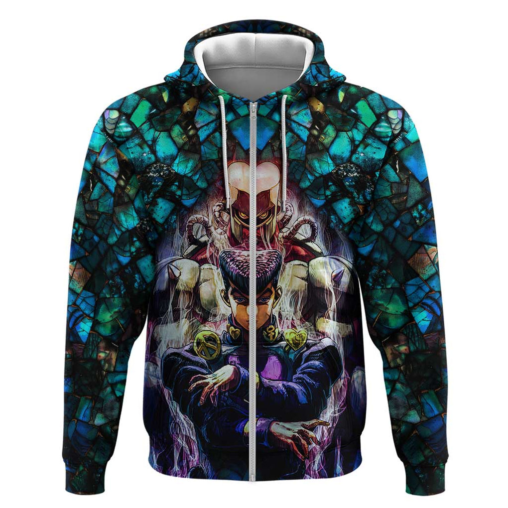 Trippy Josuke Shining Diamond Jojo’s Bizarre Adventure Zip Hoodie Anime Mix Abstracs Style