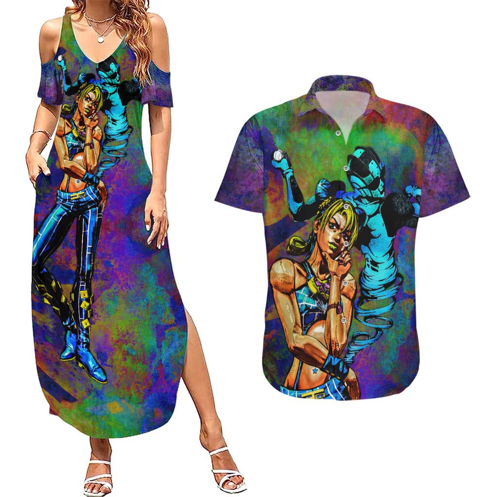 Trippy Jolyne Cujoh Stone Ocean Jojo’s Bizarre Adventure Couples Matching Summer Maxi Dress and Hawaiian Shirt Anime Mix Abstracs Style