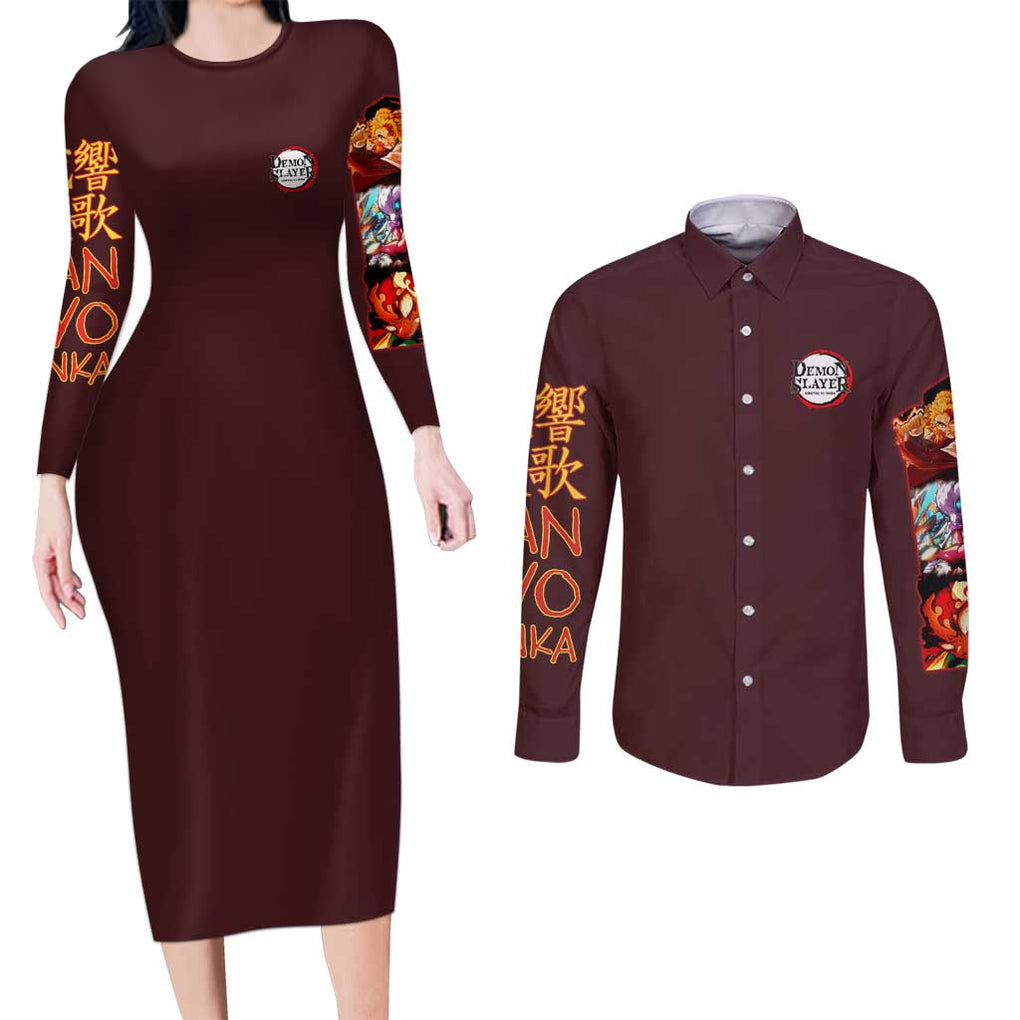 Entertainment District Arc Demon Slayer Couples Matching Long Sleeve Bodycon Dress and Long Sleeve Button Shirt Anime Style