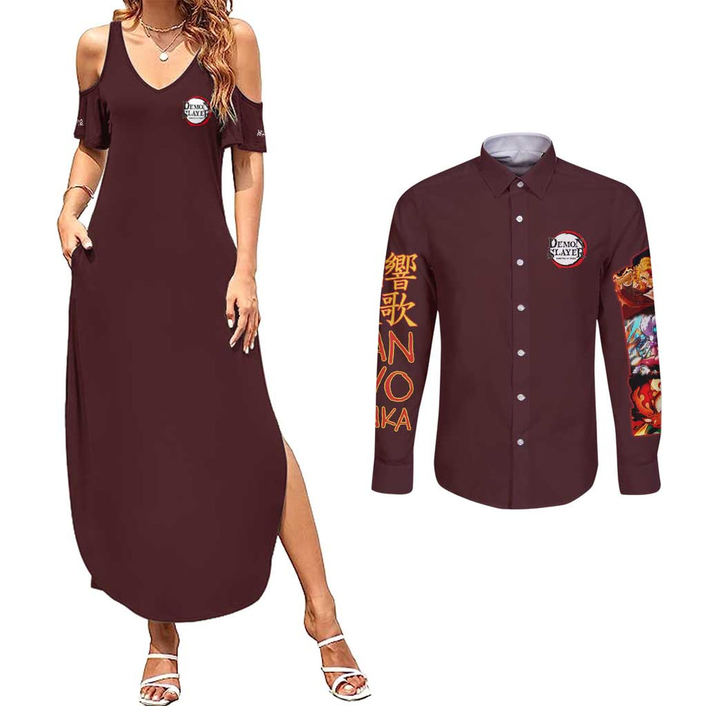 Entertainment District Arc Demon Slayer Couples Matching Summer Maxi Dress and Long Sleeve Button Shirt Anime Style