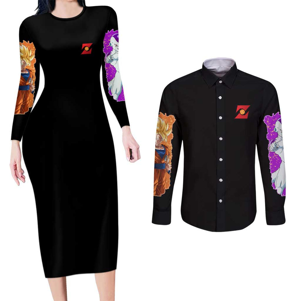 Frieza Saga Dragon Ball Z Couples Matching Long Sleeve Bodycon Dress and Long Sleeve Button Shirt Anime Style