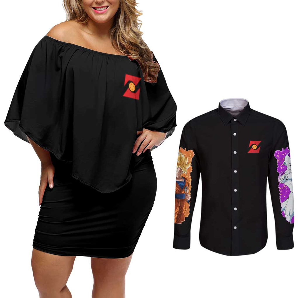 Frieza Saga Dragon Ball Z Couples Matching Off Shoulder Short Dress and Long Sleeve Button Shirt Anime Style