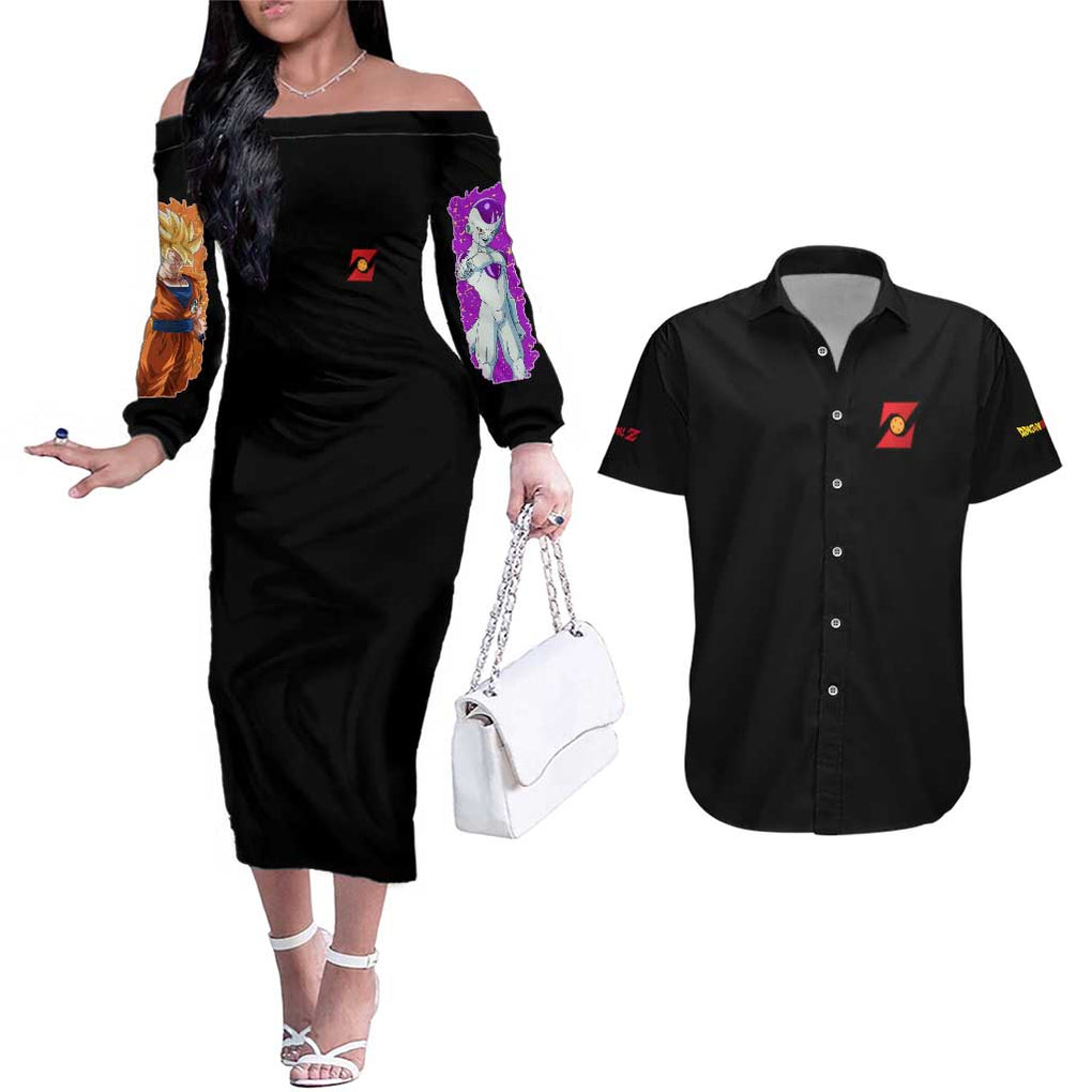 Frieza Saga Dragon Ball Z Couples Matching Off The Shoulder Long Sleeve Dress and Hawaiian Shirt Anime Style