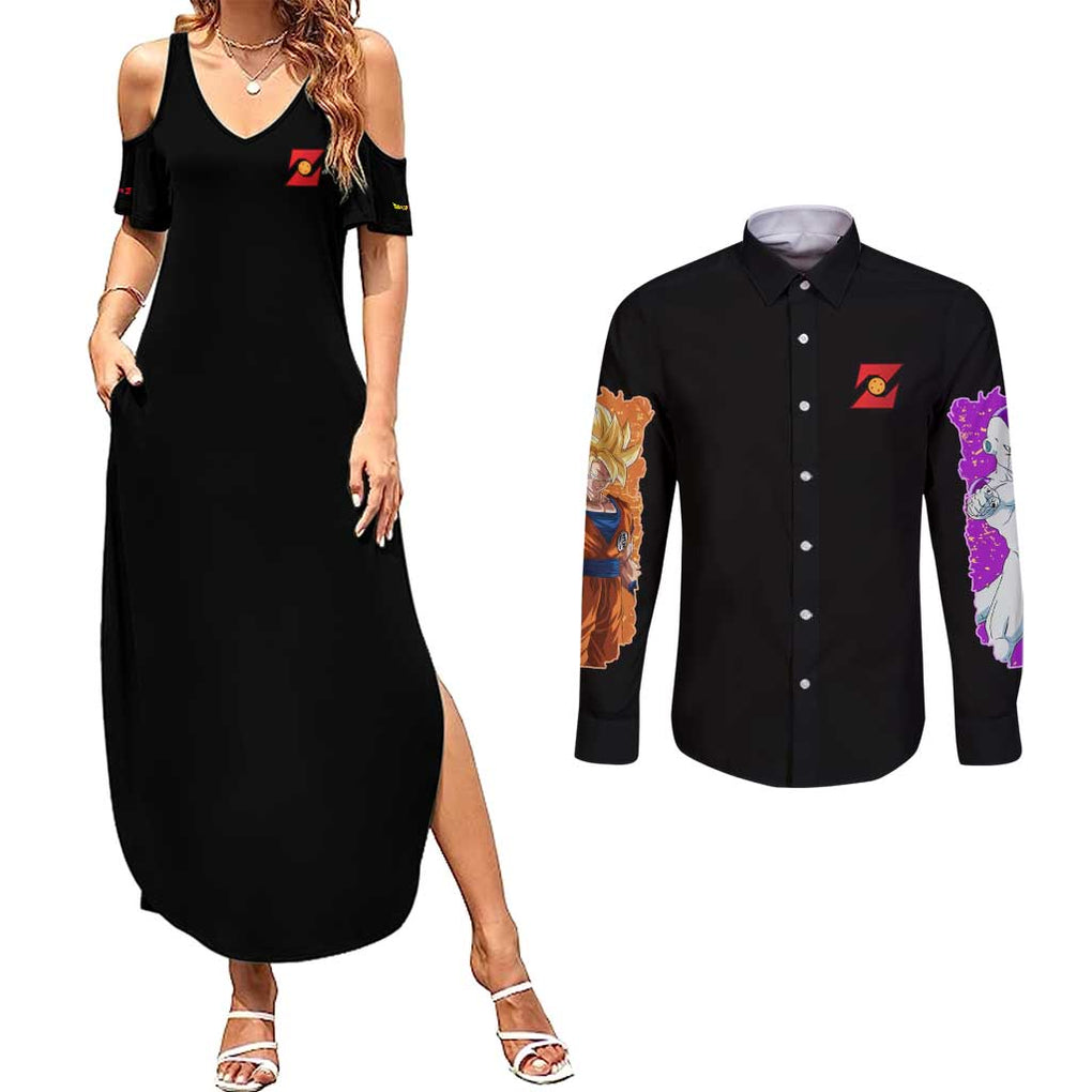 Frieza Saga Dragon Ball Z Couples Matching Summer Maxi Dress and Long Sleeve Button Shirt Anime Style