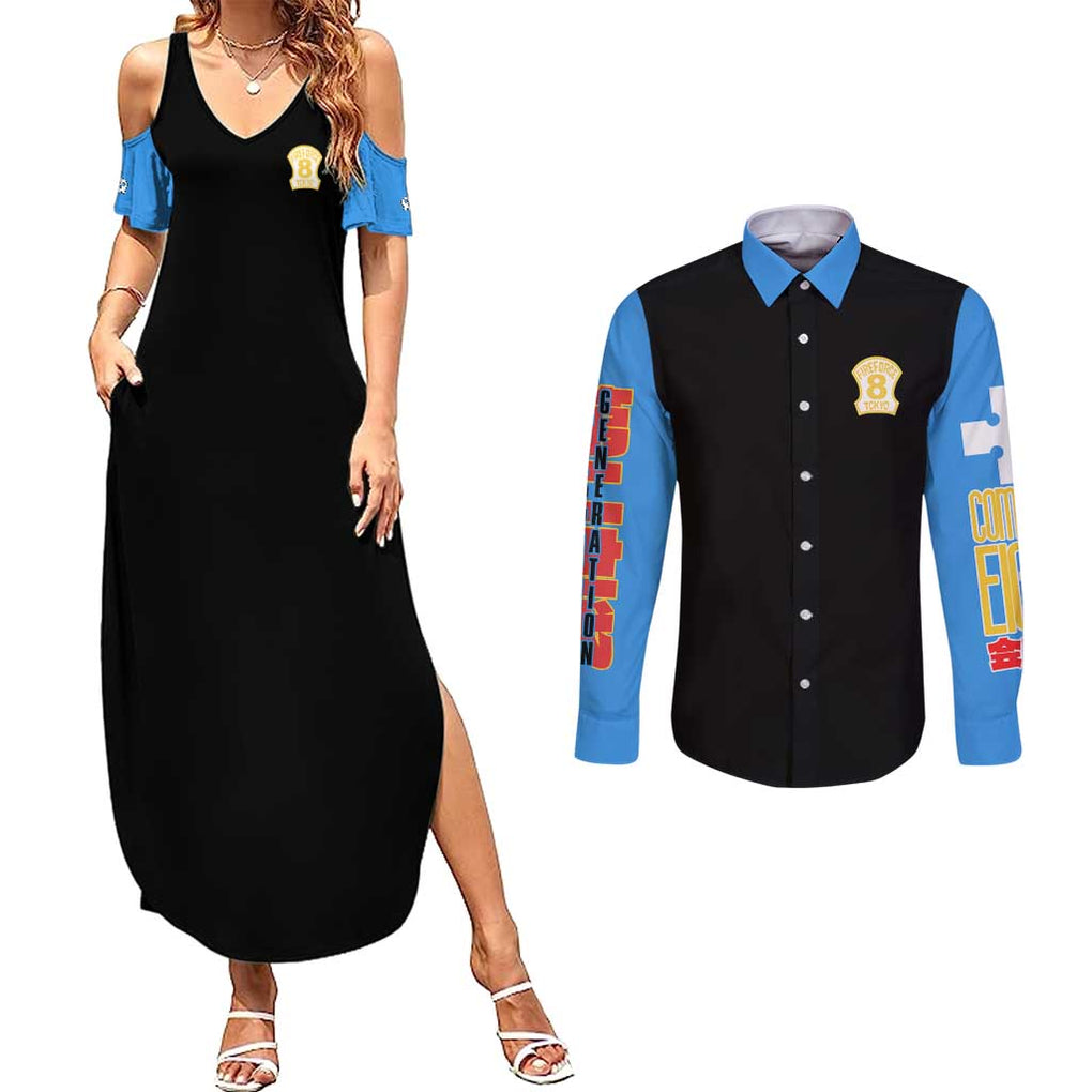 Maki Oze Fire Force Couples Matching Summer Maxi Dress and Long Sleeve Button Shirt Japan Anime Style