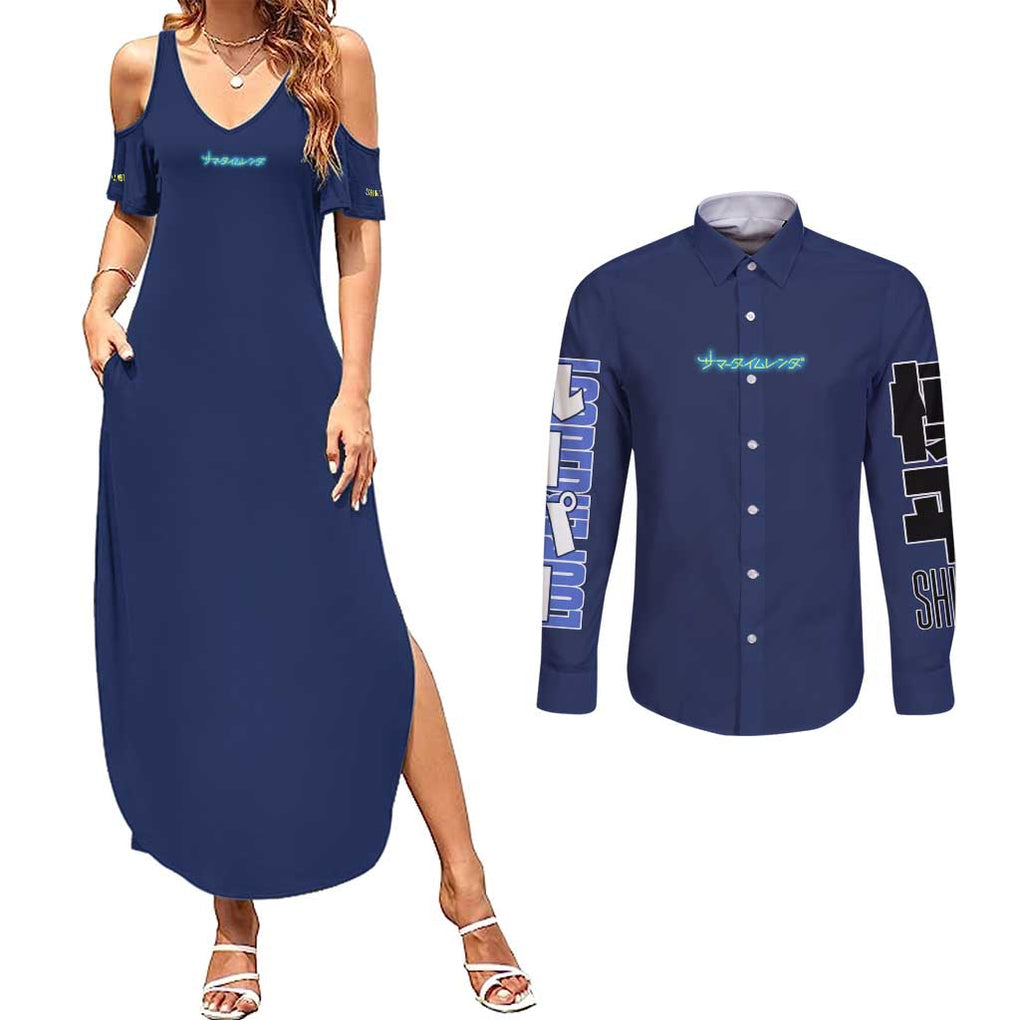 Ajiro Shinpei Summer Time Rendering Couples Matching Summer Maxi Dress and Long Sleeve Button Shirt Japan Anime Style