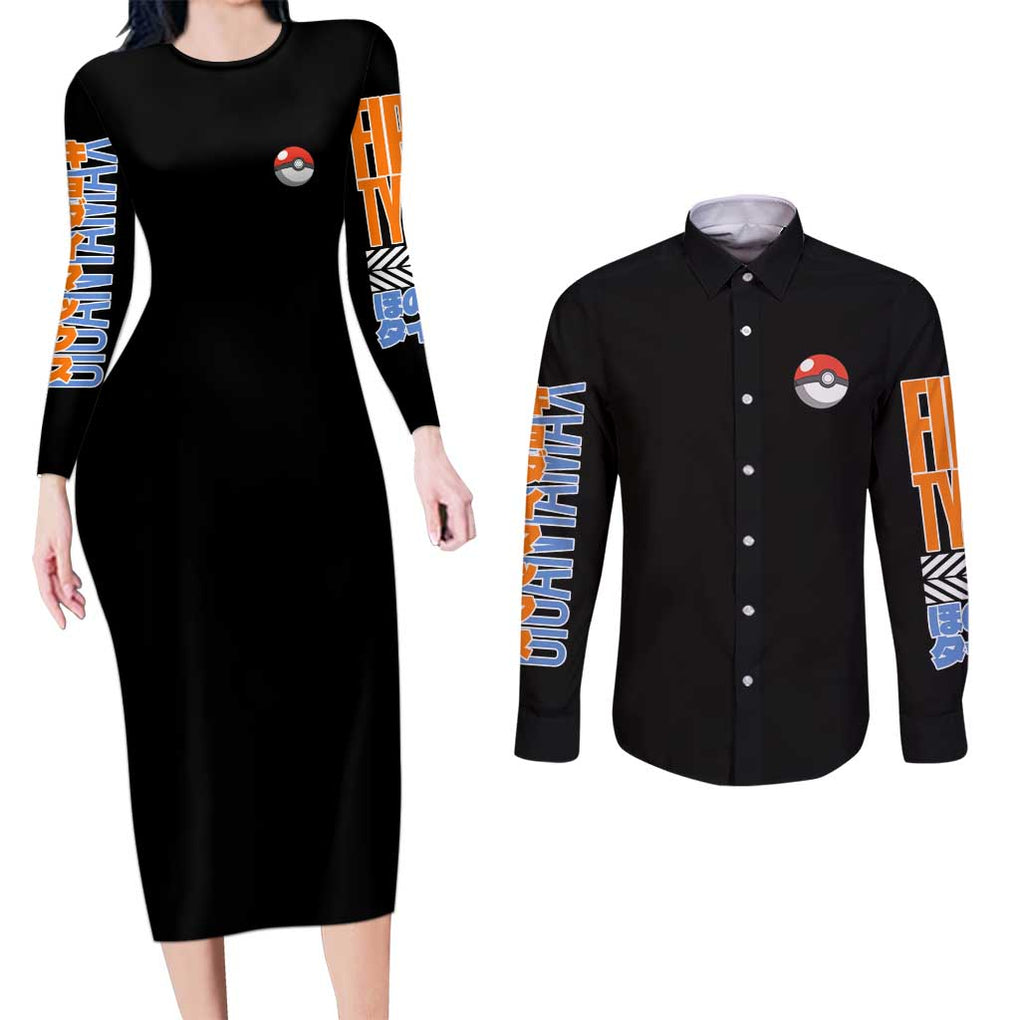 Gigantamax Charizard Poke Couples Matching Long Sleeve Bodycon Dress and Long Sleeve Button Shirt Japan Anime Style