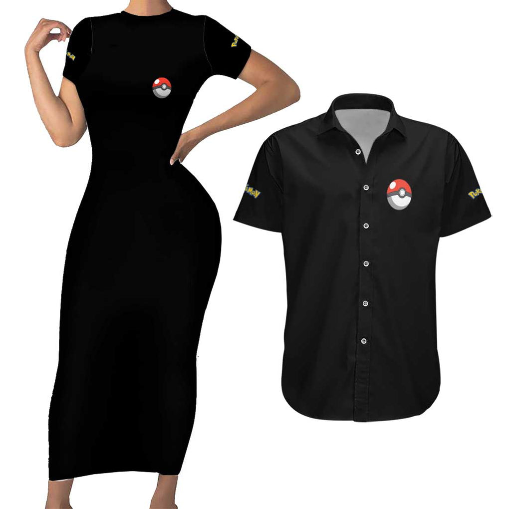 Gigantamax Charizard Poke Couples Matching Short Sleeve Bodycon Dress and Hawaiian Shirt Japan Anime Style