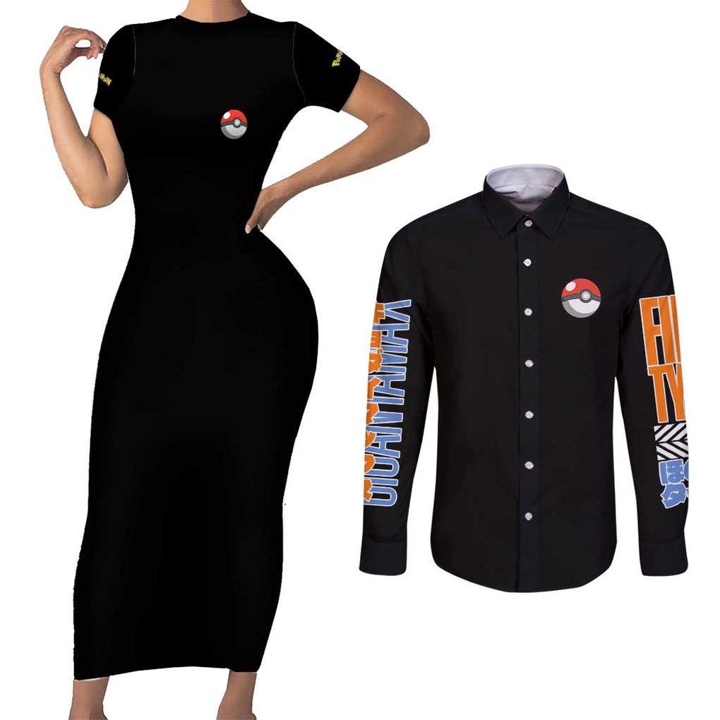 Gigantamax Charizard Poke Couples Matching Short Sleeve Bodycon Dress and Long Sleeve Button Shirt Japan Anime Style