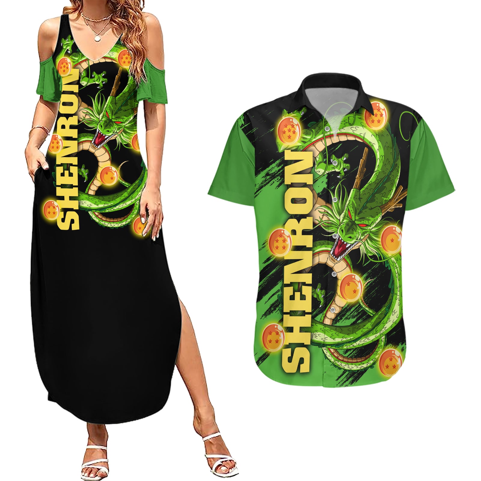 Dragon Shenron Couples Matching Summer Maxi Dress and Hawaiian Shirt