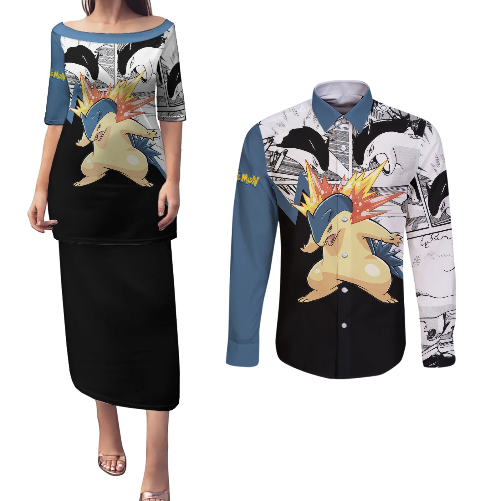 Typhlosion Mix Manga Couples Matching Puletasi and Long Sleeve Button Shirt