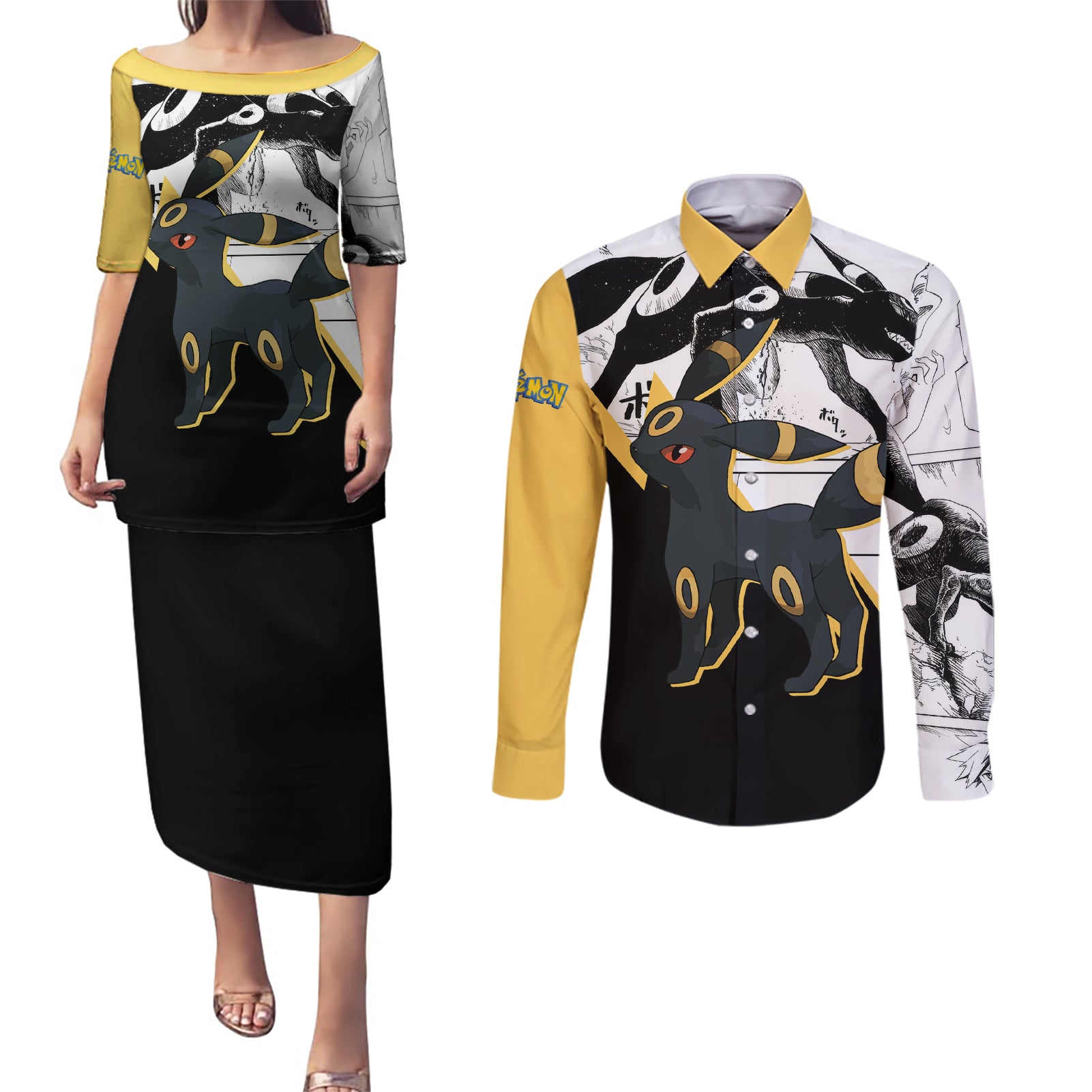 Umbreon Mix Manga Couples Matching Puletasi and Long Sleeve Button Shirt