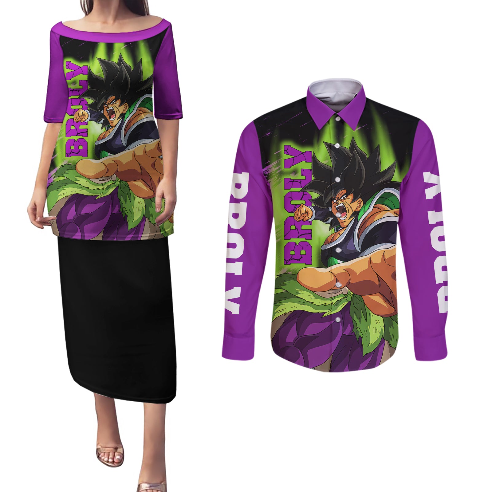 Super Broly Couples Matching Puletasi and Long Sleeve Button Shirt