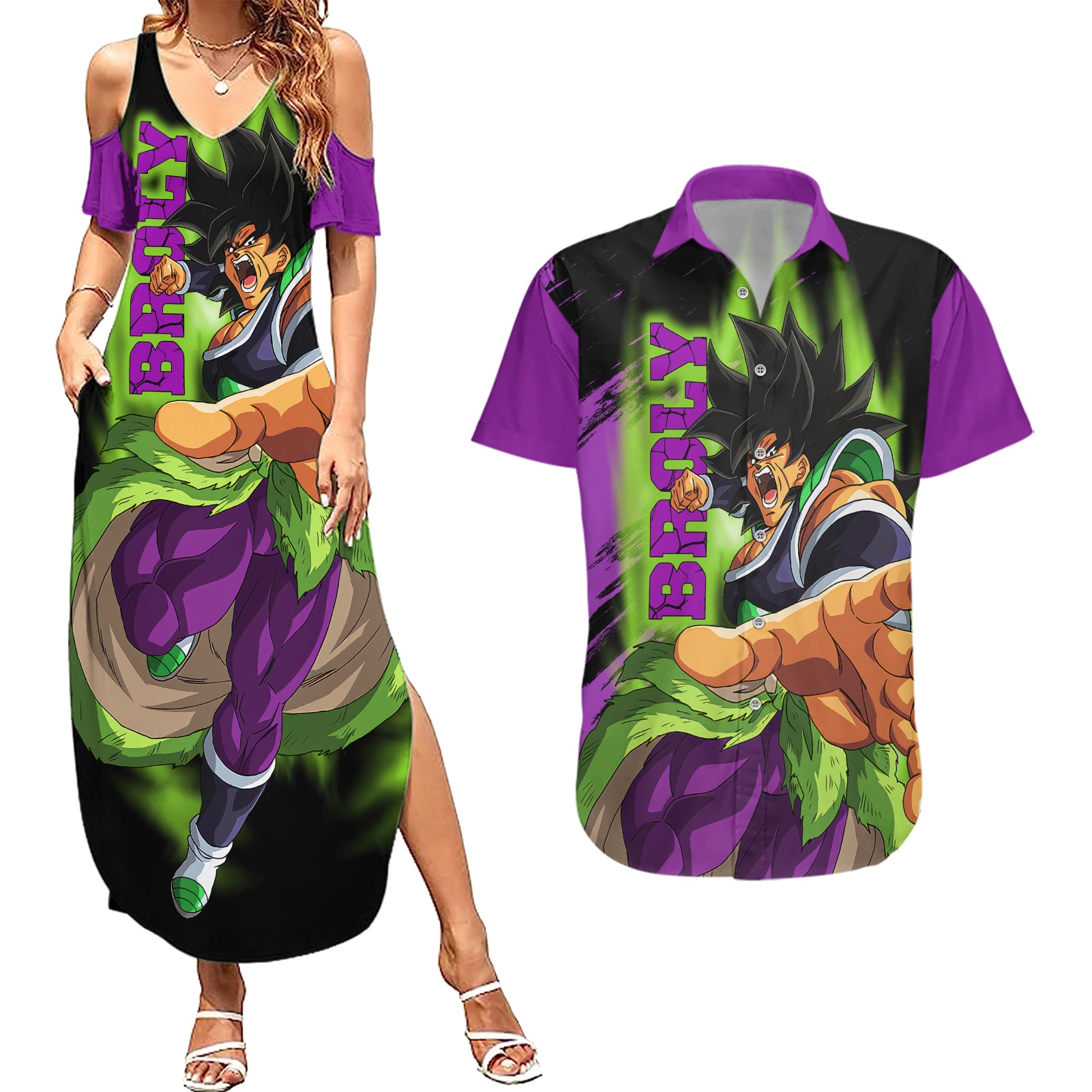 Super Broly Couples Matching Summer Maxi Dress and Hawaiian Shirt