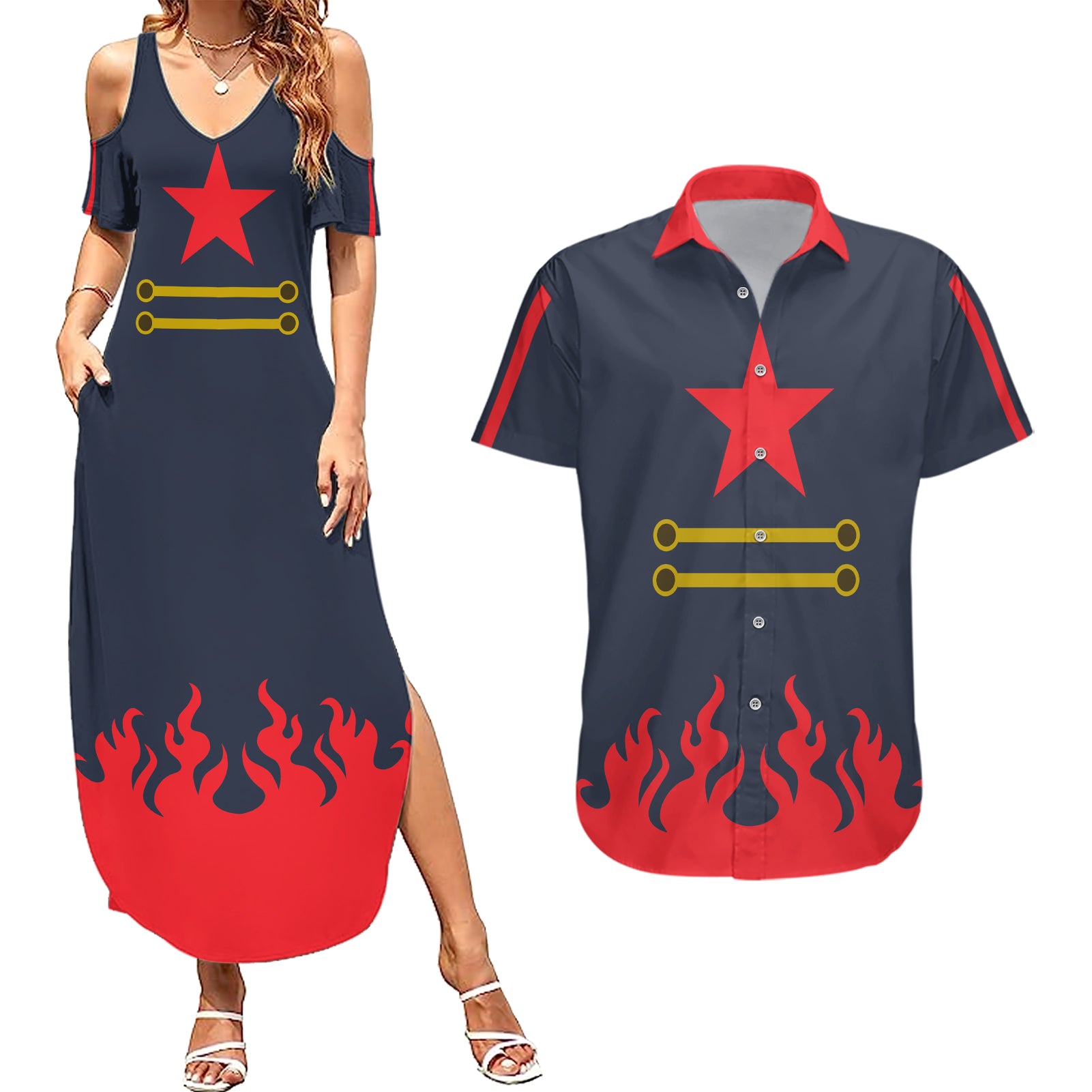 Gurren Lagann Simon Couples Matching Summer Maxi Dress and Hawaiian Shirt