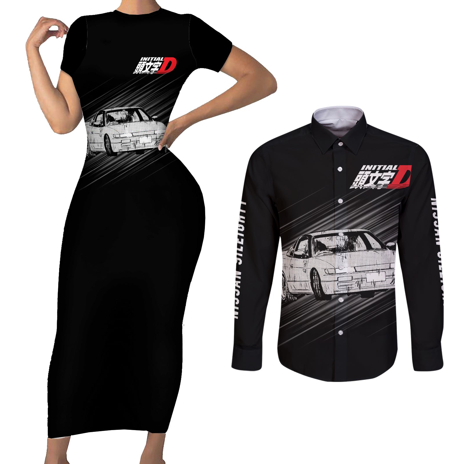 Mako Sato SilEighty Initial D Couples Matching Short Sleeve Bodycon Dress and Long Sleeve Button Shirt Manga Mix Anime Style