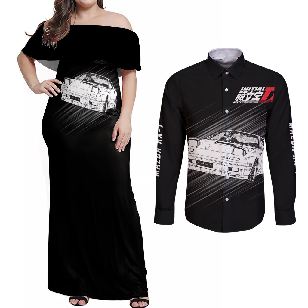 Keisuke Takahashi RX-7 Initial D Couples Matching Off Shoulder Maxi Dress and Long Sleeve Button Shirt Manga Mix Anime Style