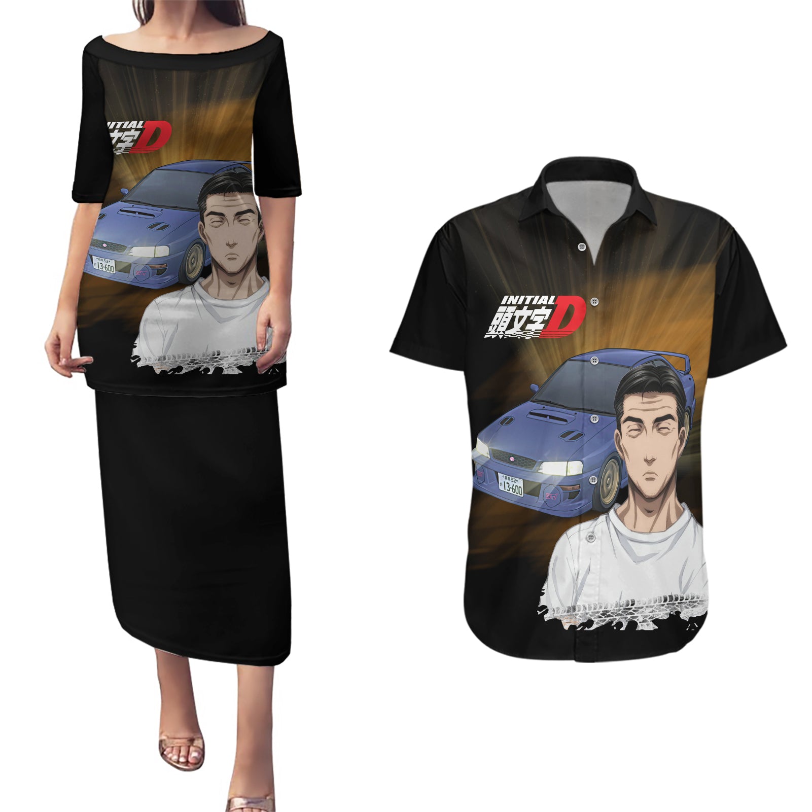 Bunta Fujiwara Initial D Couples Matching Puletasi and Hawaiian Shirt Manga Mix Anime Style