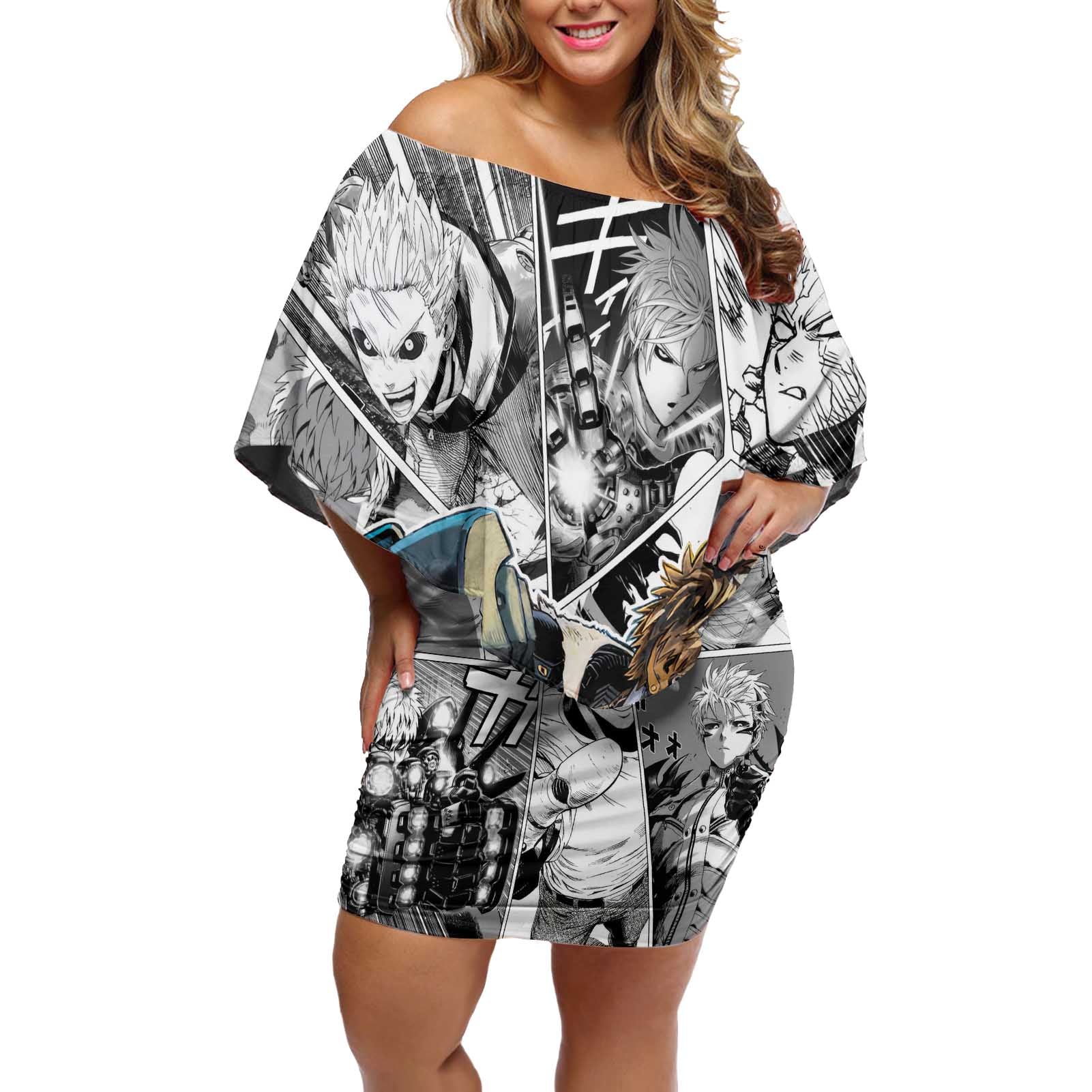 Genos - One Punch Man Off Shoulder Short Dress Anime Mix Manga Style