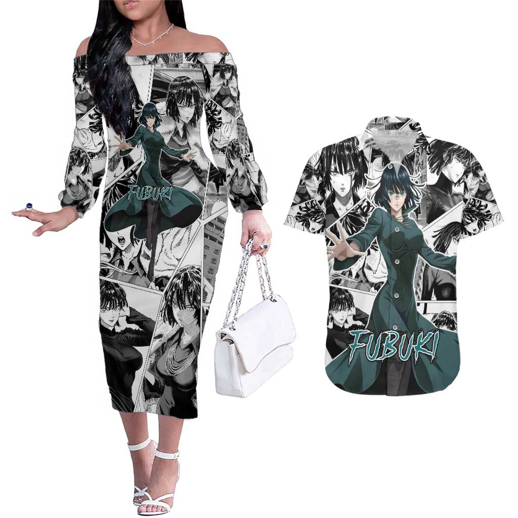 Fubuki - One Punch Man Couples Matching Off The Shoulder Long Sleeve Dress and Hawaiian Shirt Anime Mix Manga Style