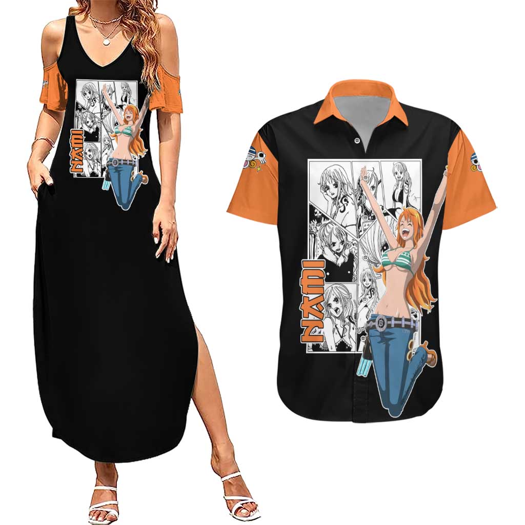 Nami - One Piece Couples Matching Summer Maxi Dress and Hawaiian Shirt Anime Mix Manga Style