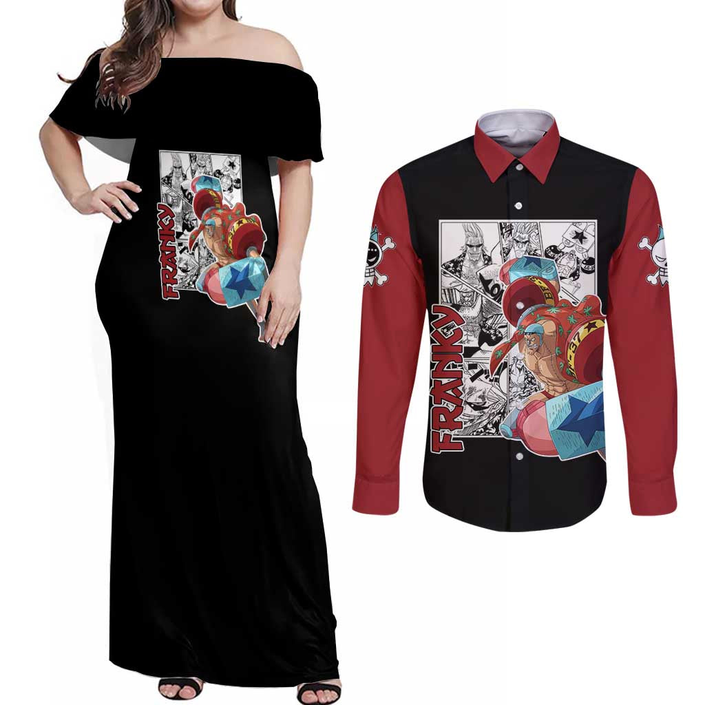 Franky - One Piece Couples Matching Off Shoulder Maxi Dress and Long Sleeve Button Shirt Anime Mix Manga Style