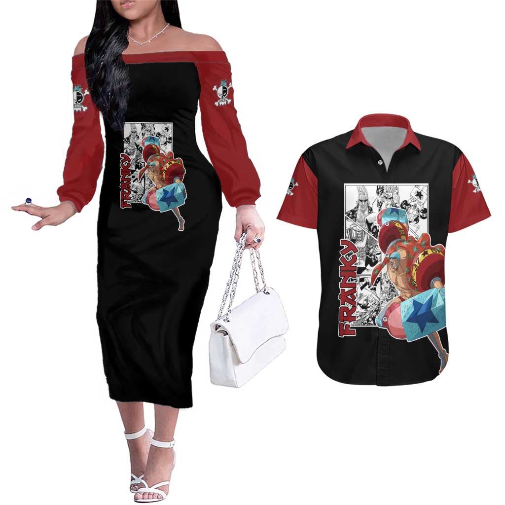 Franky - One Piece Couples Matching Off The Shoulder Long Sleeve Dress and Hawaiian Shirt Anime Mix Manga Style