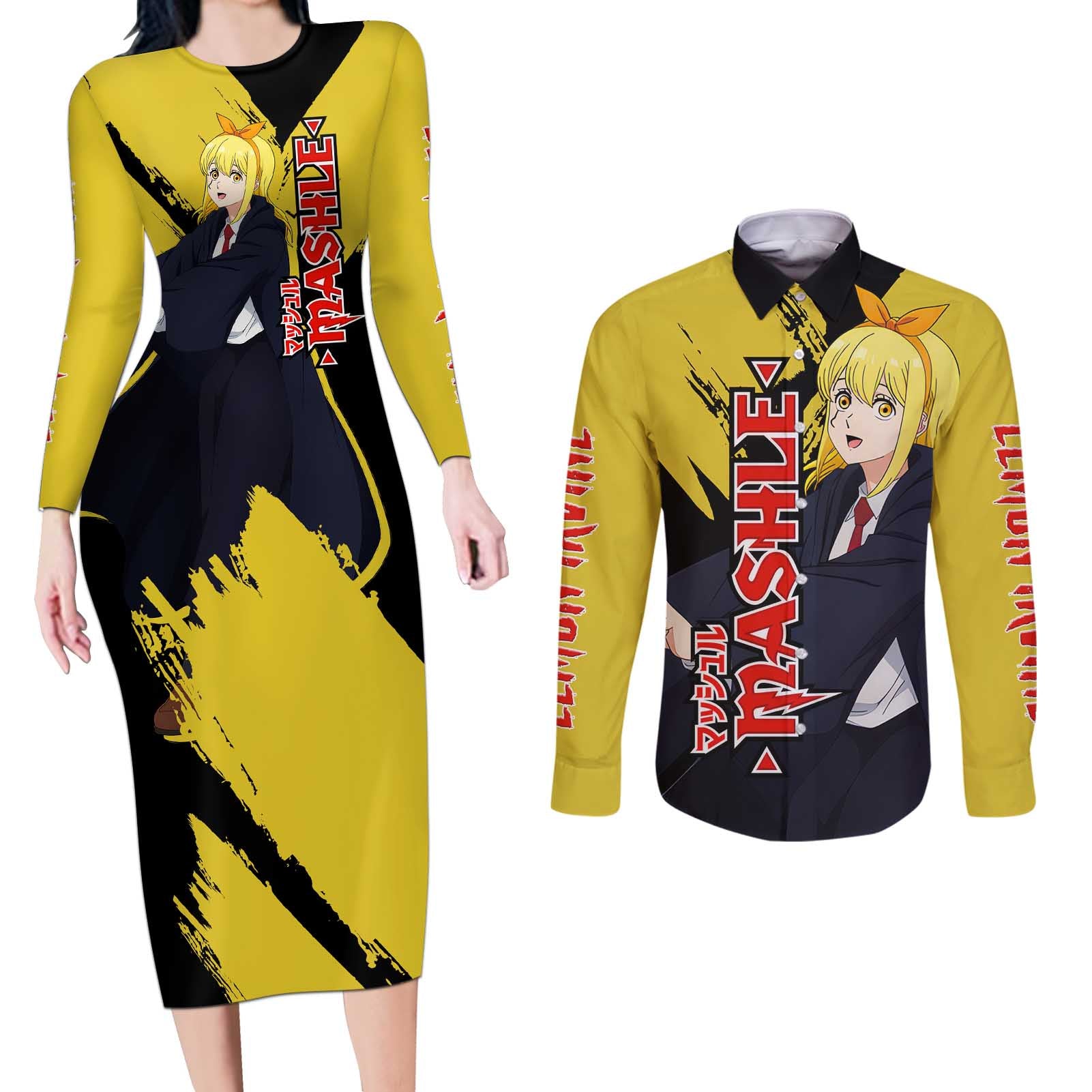 Lemon Irvine - Shakugan no Shana Couples Matching Long Sleeve Bodycon Dress and Long Sleeve Button Shirt Anime Style