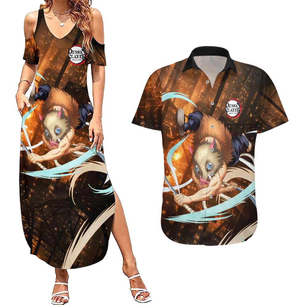 Inosuke - Infinity Castle - Demon Slayer Couples Matching Summer Maxi Dress and Hawaiian Shirt Anime Style