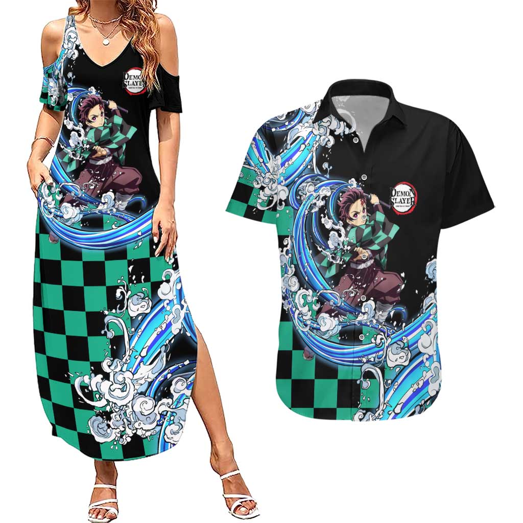 Tanjiro Kamado - Demon Slayer Couples Matching Summer Maxi Dress and Hawaiian Shirt Anime Style