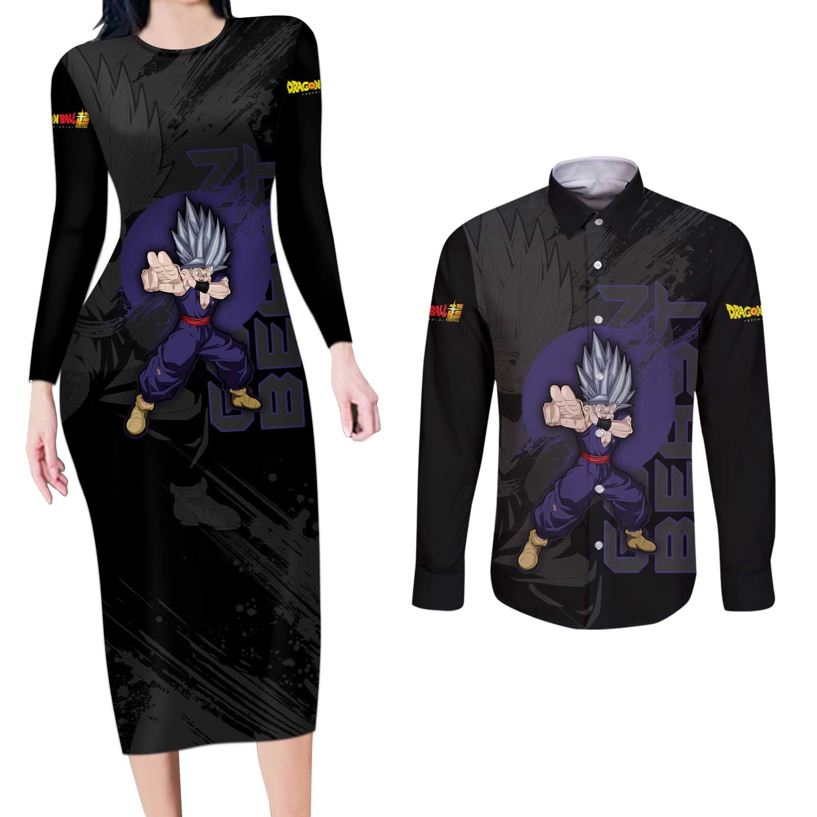 Gohan Beast - Dragon Ball Couples Matching Long Sleeve Bodycon Dress and Long Sleeve Button Shirt Anime Style