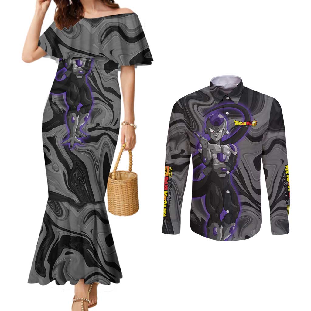 Black Frieza - Dragon Ball Couples Matching Mermaid Dress and Long Sleeve Button Shirt Anime Style