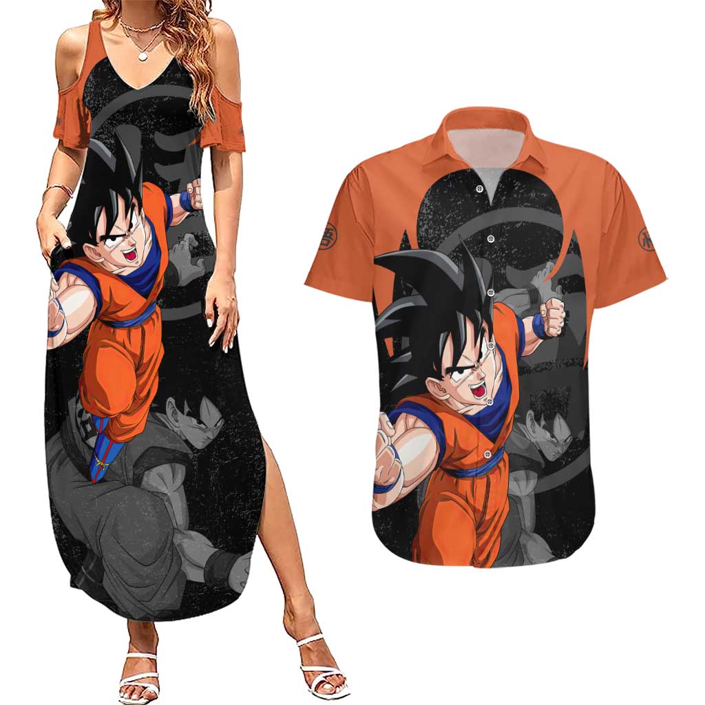 Goku - Dragon Ball Z Couples Matching Summer Maxi Dress and Hawaiian Shirt Anime Style