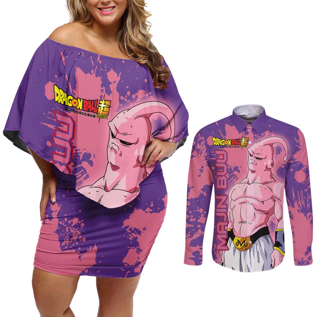 Skinny Majin Buu - Dragon Ball Couples Matching Off Shoulder Short Dress and Long Sleeve Button Shirt Anime Style