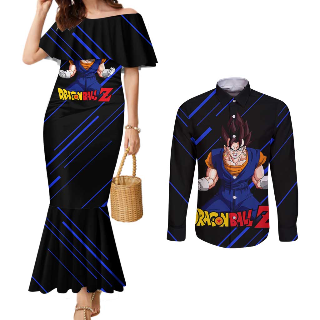 Vegito - Dragon Ball Couples Matching Mermaid Dress and Long Sleeve Button Shirt Anime Style