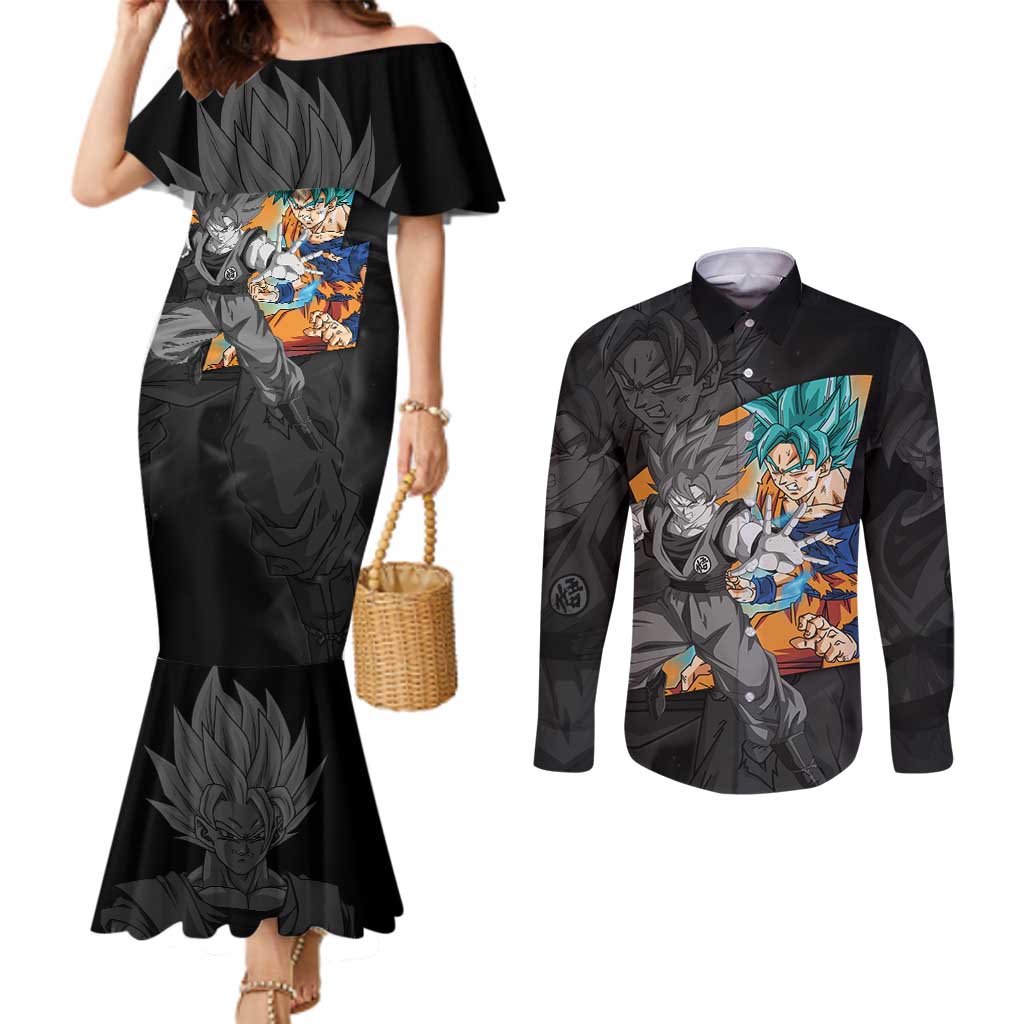 Goku Blue - Dragon Ball Couples Matching Mermaid Dress and Long Sleeve Button Shirt Anime Style