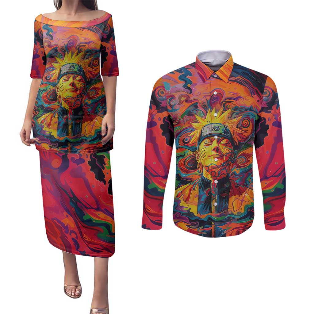 Trippy Naruto Couples Matching Puletasi and Long Sleeve Button Shirt Anime Mix Trippy Style